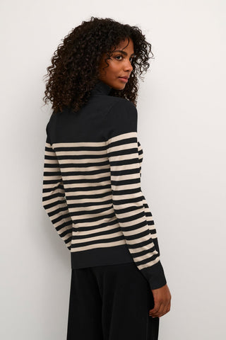 Kaffe Striped Roll Neck Jumper Black Beige Lizza - MMJs Fashion