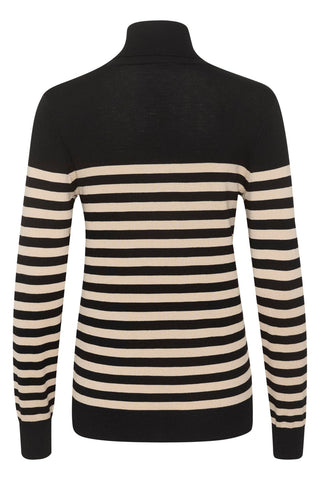 Kaffe Striped Roll Neck Jumper Black Beige Lizza - MMJs Fashion