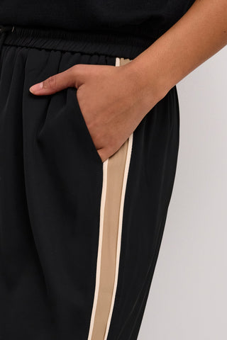 Kaffe Wide Leg Drawstring Trousers with Stripe Black Beige KAmille - MMJs Fashion