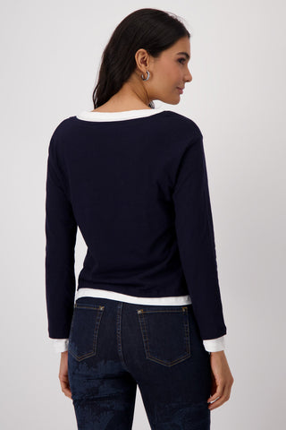 Monari 2 - in - 1 Top Navy Blue and Ivory - MMJs Fashion