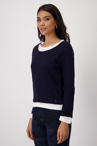 Monari 2 - in - 1 Top Navy Blue and Ivory - MMJs Fashion