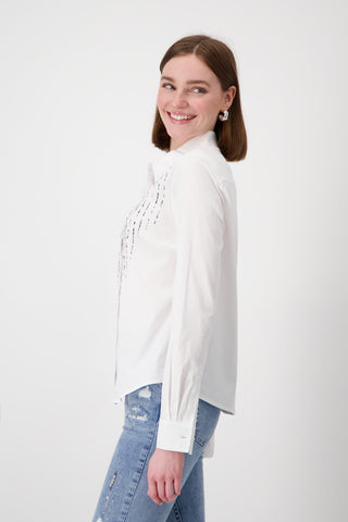 Monari Blouse with Rhinestone Embellishment White - MMJs Fashion