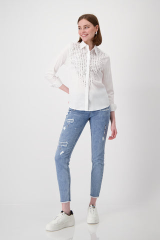 Monari Blouse with Rhinestone Embellishment White - MMJs Fashion