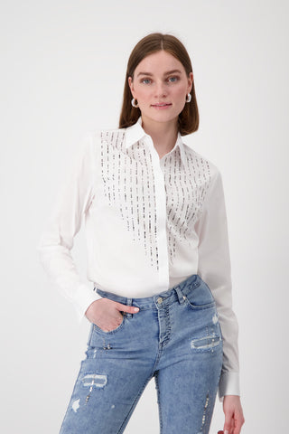 Monari Blouse with Rhinestone Embellishment White - MMJs Fashion