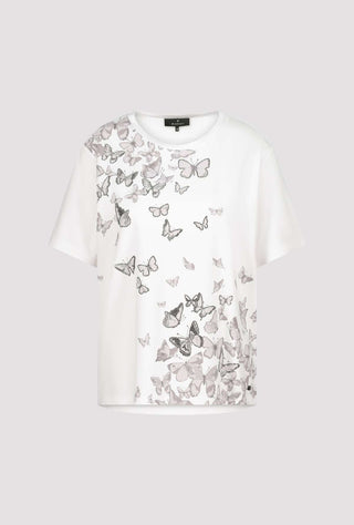 Monari Butterfly Print Rhinestone Top Ivory - MMJs Fashion