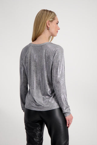 Monari Coated Long Sleeve Top Grey - MMJs Fashion