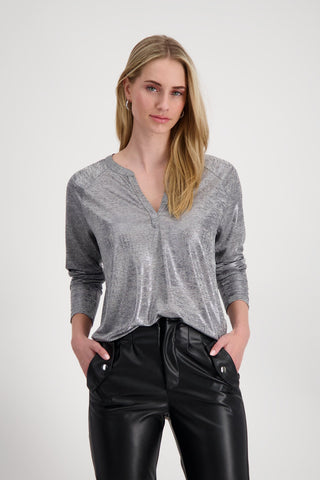 Monari Coated Long Sleeve Top Grey - MMJs Fashion