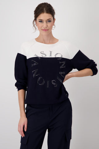 Monari Colour Block Jumper Blue Ivory - MMJs Fashion