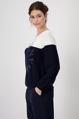 Monari Colour Block Jumper Blue Ivory - MMJs Fashion