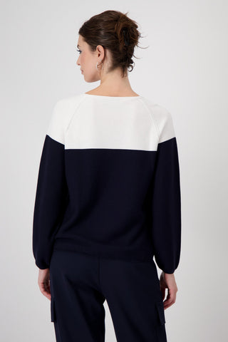 Monari Colour Block Jumper Blue Ivory - MMJs Fashion