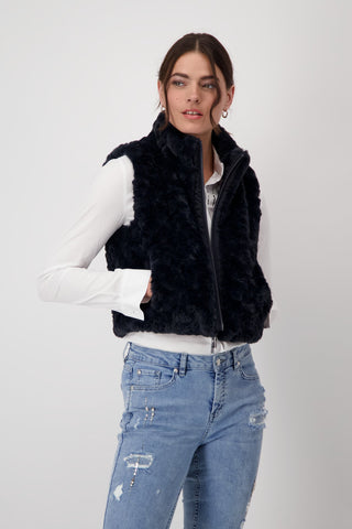 Monari Faux Fur Zipped Gilet Blue - MMJs Fashion