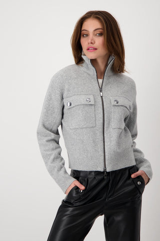 Monari Flap Pocket Zip Cardigan Grey Silver - MMJs Fashion