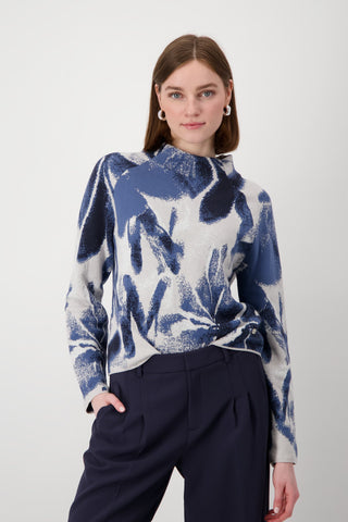 Monari Floral Jacquard Jumper Blue Beige - MMJs Fashion