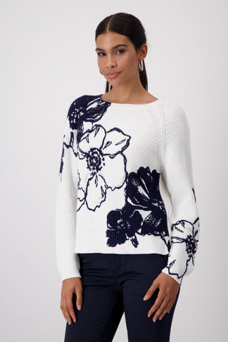 Monari Floral Print Jumper Ivory Blue - MMJs Fashion