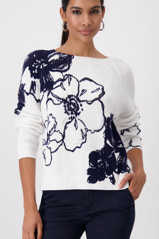 Monari Floral Print Jumper Ivory Blue - MMJs Fashion