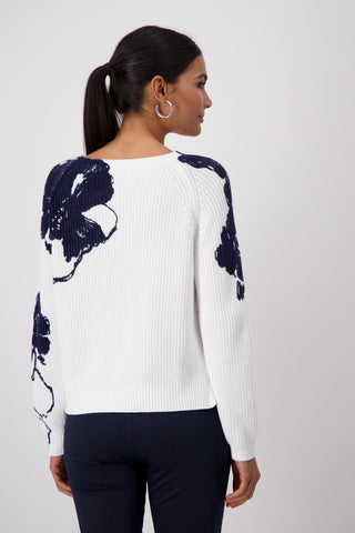 Monari Floral Print Jumper Ivory Blue - MMJs Fashion