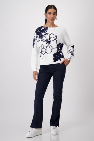 Monari Floral Print Jumper Ivory Blue - MMJs Fashion