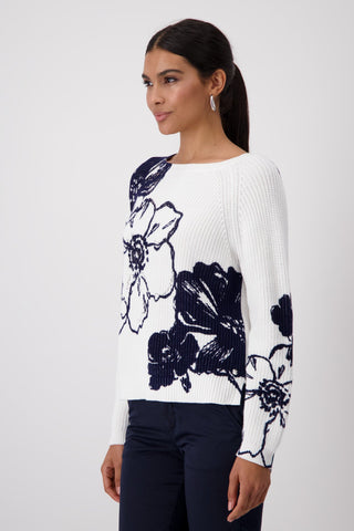 Monari Floral Print Jumper Ivory Blue - MMJs Fashion