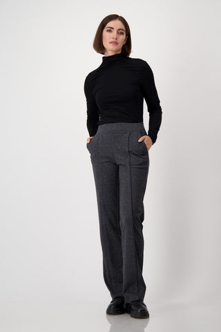 Monari Herringbone Wide Leg Trousers Black - MMJs Fashion