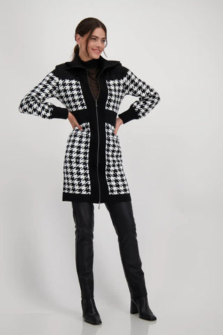 Monari Houndstooth Zipped Cardigan Black Ivory - MMJs Fashion