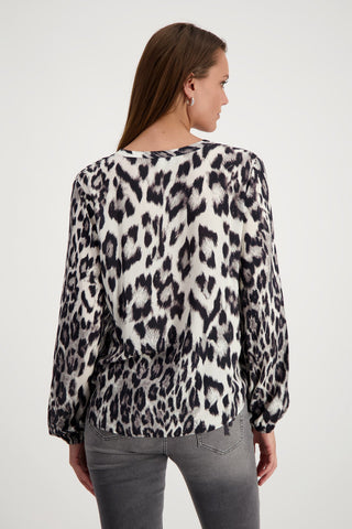 Monari Leopard Print Blouse Black Grey - MMJs Fashion