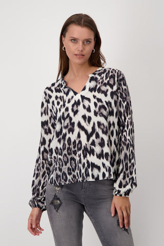 Monari Leopard Print Blouse Black Grey - MMJs Fashion