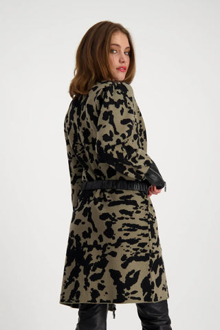 Monari Leopard Print Cardigan Black Green - MMJs Fashion