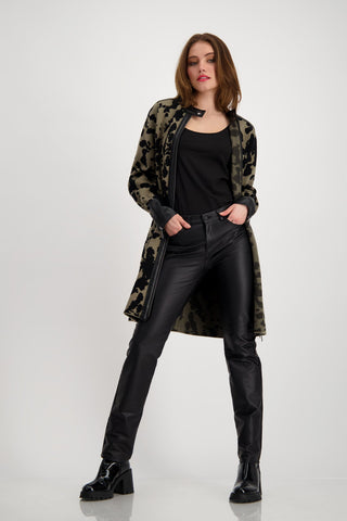 Monari Leopard Print Cardigan Black Green - MMJs Fashion