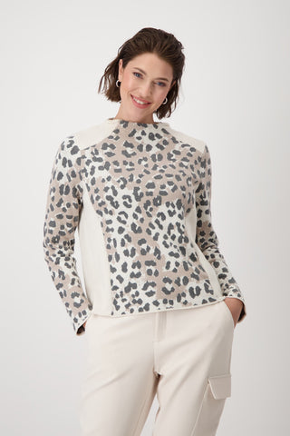 Monari Leopard Print Jumper Ivory Grey - MMJs Fashion