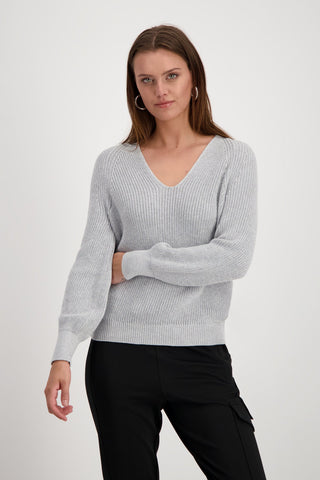 Monari Lurex Jumper Silver Grey Melange - MMJs Fashion