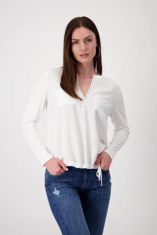 Monari Rhinestone Neck Jersey Blouse Ivory - MMJs Fashion