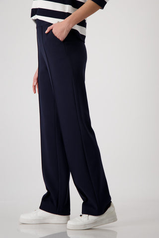 Monari Script Waistband Trousers Navy Blue - MMJs Fashion