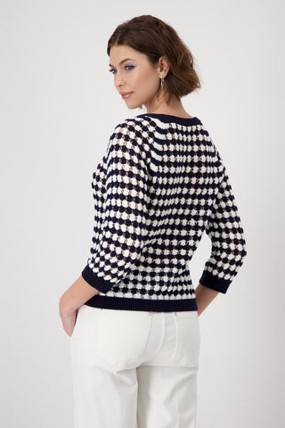 Monari Striped Ajour Jumper Blue Ivory - MMJs Fashion