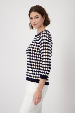 Monari Striped Ajour Jumper Blue Ivory - MMJs Fashion