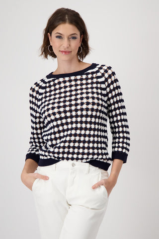 Monari Striped Ajour Jumper Blue Ivory - MMJs Fashion