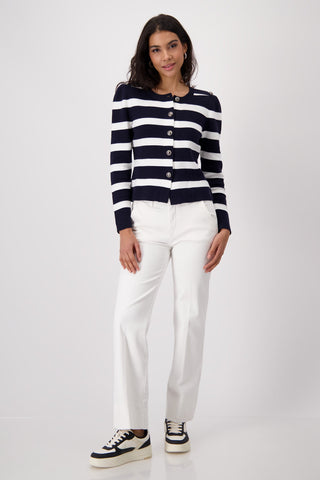 Monari Striped Cotton Cardigan Blue Ivory - MMJs Fashion