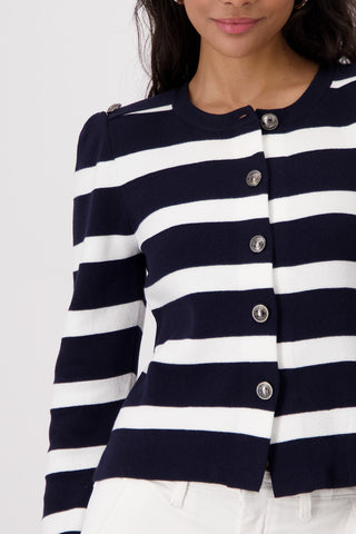 Monari Striped Cotton Cardigan Blue Ivory - MMJs Fashion