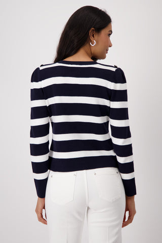 Monari Striped Cotton Cardigan Blue Ivory - MMJs Fashion