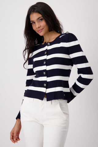 Monari Striped Cotton Cardigan Blue Ivory - MMJs Fashion