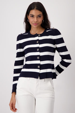 Monari Striped Cotton Cardigan Blue Ivory - MMJs Fashion