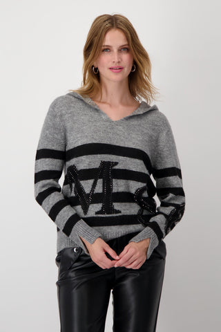 Monari Striped Rhinestone Jumper Grey Black - MMJs Fashion