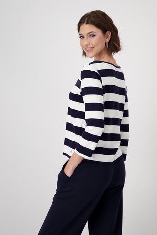 Monari Striped Sequin Sweatshirt Blue Ivory - MMJs Fashion