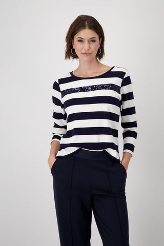 Monari Striped Sequin Sweatshirt Blue Ivory - MMJs Fashion