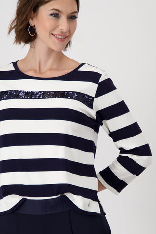 Monari Striped Sequin Sweatshirt Blue Ivory - MMJs Fashion