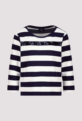 Monari Striped Sequin Sweatshirt Blue Ivory - MMJs Fashion