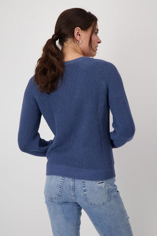 Monari V - Neck Jumper with Lurex Blue - MMJs Fashion