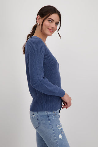 Monari V - Neck Jumper with Lurex Blue - MMJs Fashion