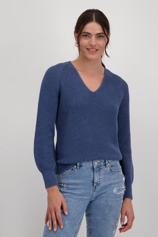 Monari V - Neck Jumper with Lurex Blue - MMJs Fashion