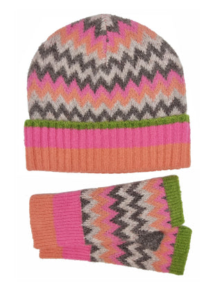 Nooki Chevron Pattern Beanie Hat Pink Beige Dora - MMJs Fashion