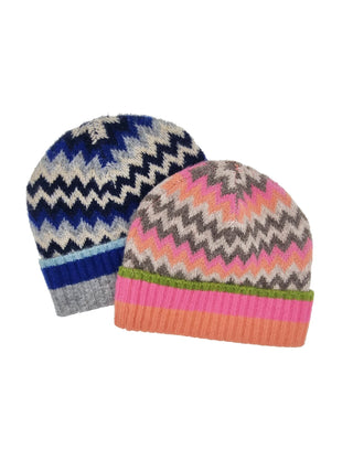 Nooki Chevron Pattern Beanie Hat Pink Beige Dora - MMJs Fashion